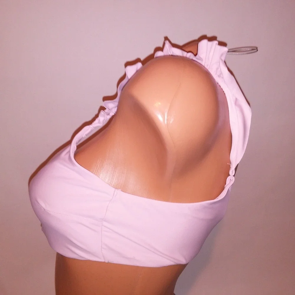 Aerie Swim Bikini Top Large Bralette Style Light Pink Scoop Ruffle Straps